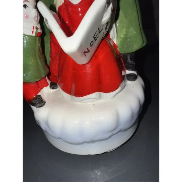 Christmas Carolers Music Box Vintage Ceramic Silent Night Rotates Works 8”Lx5”W - Picture 12 of 16